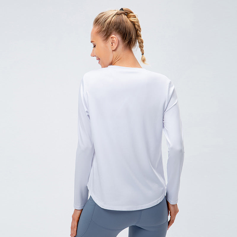 Women's Autumn Winter Yoga Long Sleeve Loose Leisure Sports T-shirt Quick-Drying Breathable Running Training Fitness Clothes