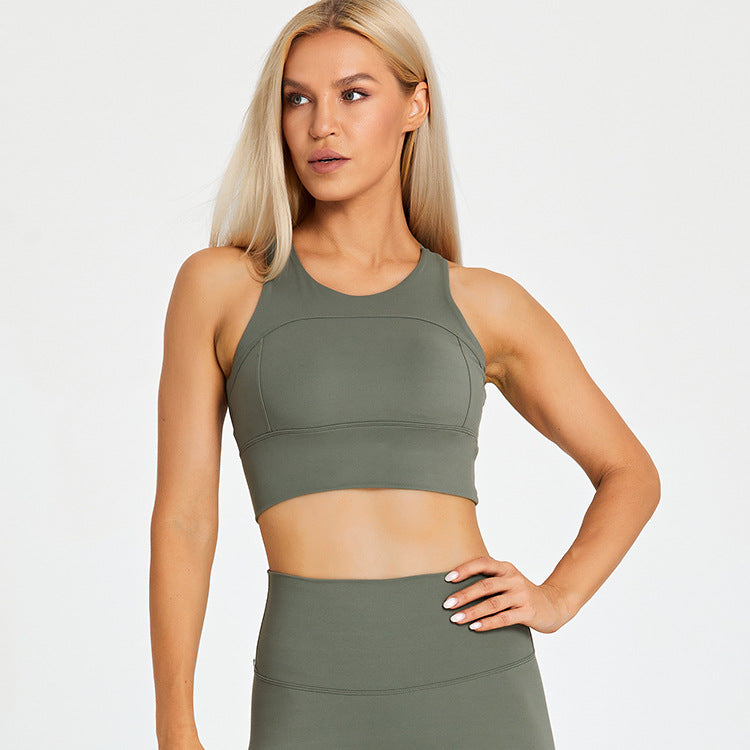 Running Sports Bra Women's Shock Proof Eu Cross border Yoga Tank Top Outdoor Quick Drying Breathable Fitness Bra with Chest Pads