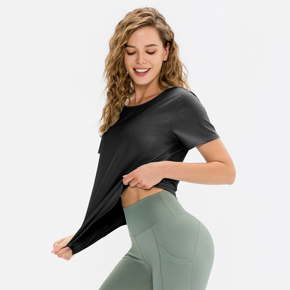 Women's Loose Yoga Short Sleeve Breathable Running Tops Casual T-shirt Stretch Quick-Drying Workout Clothes 12218