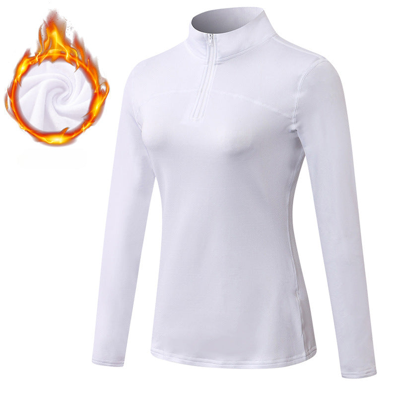 Women's Autumn Winter Velvet Sport Long Sleeve High Elastic Tight Running Training Fitness Yoga Wear Stand Collar Sweater