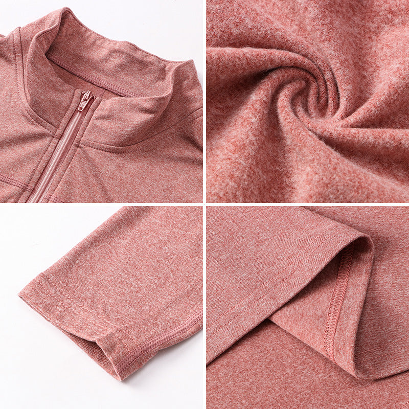 Women's Autumn Winter Velvet Sport Long Sleeve High Elastic Tight Running Training Fitness Yoga Wear Stand Collar Sweater