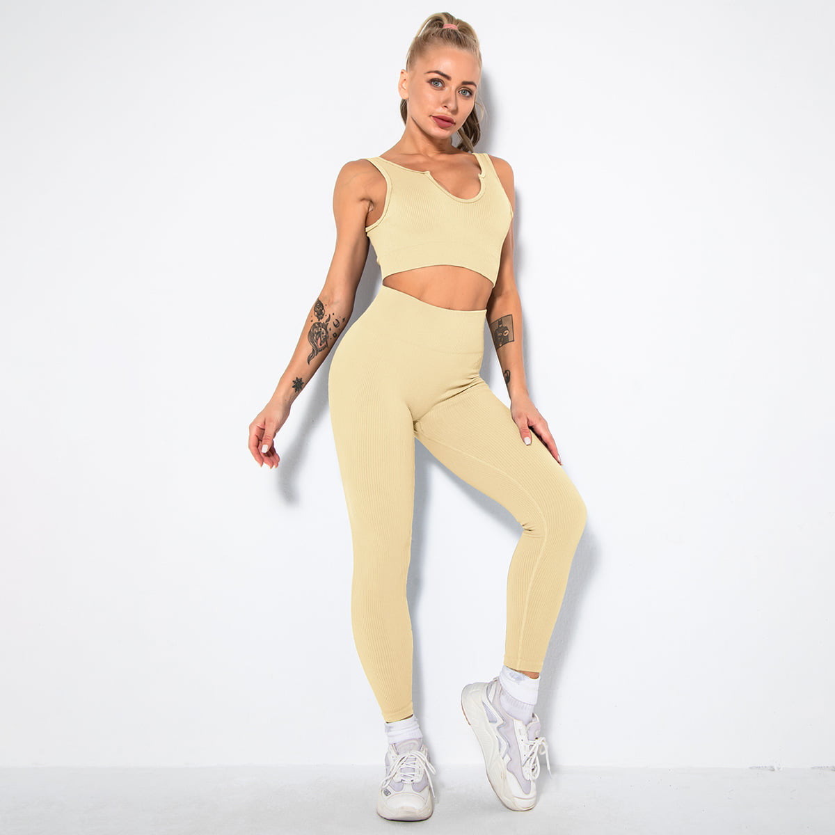 Print Logo One Piece Seamless Yoga Ladies Active Women Sport Wear Sets