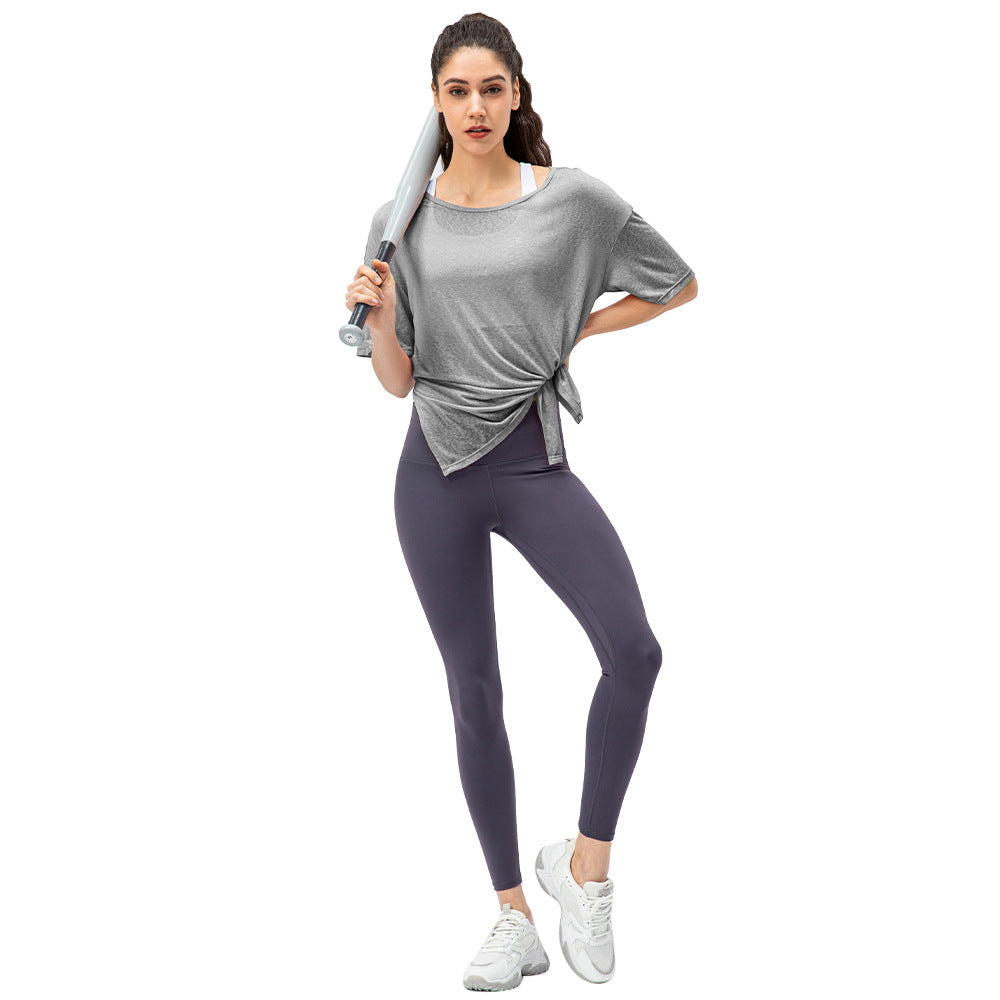 Spring Summer New Women's Sports Blouse Lightweight Breathable Running Loose Short Sleeve Split Quick-Drying Yoga T Shirts