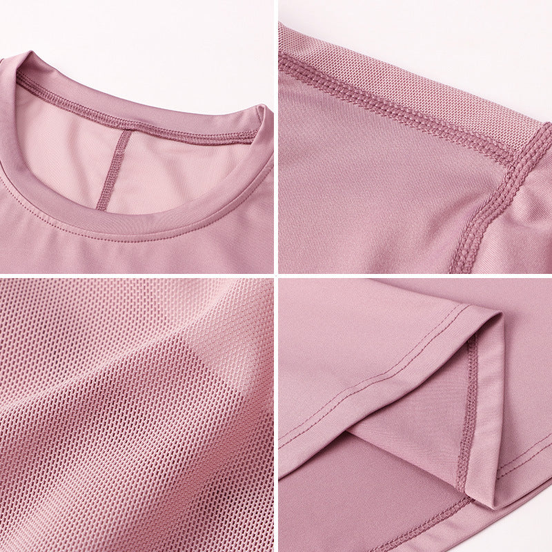 Women's Autumn Winter Yoga Sports Long Sleeve Quick-Drying Breathable Mesh Stitching Elastic Running Exercise Workout T Shirts