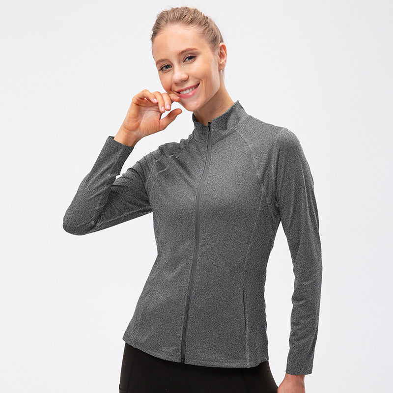 Women's Autumn Winter Zipper Long-Sleeved Sports Jacket Tight Fitness Yoga Clothes Stretch Quick-Drying Running Top