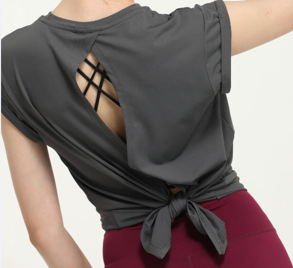 Slimming Short-Sleeved T-shirt Quick-Drying Blouse Summer Yoga Clothes Loose Beautiful Back Tank Tops Running Fitness Women