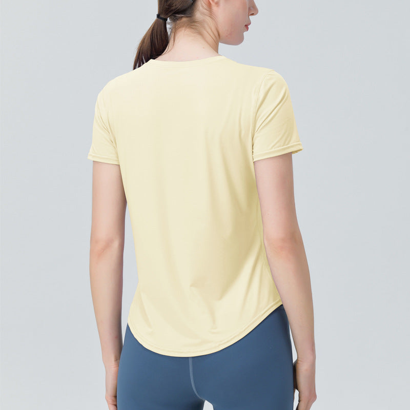 New Cool Feeling Loose Yoga Clothes Solid Color Breathable Sports T-shirt Running Fitness Moisture Wicking Quick-Drying Top