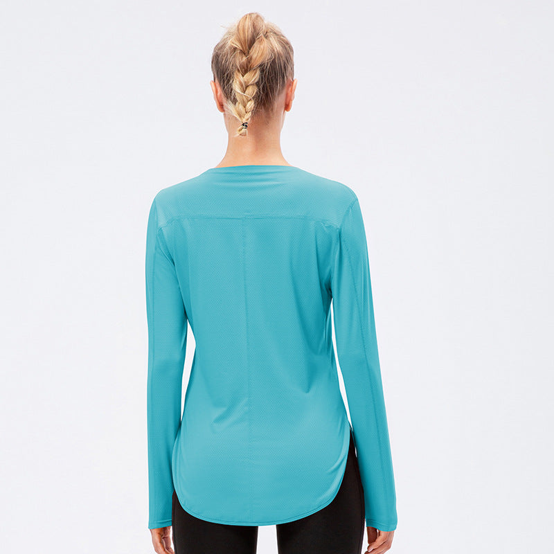 Women's Yoga Clothes Split Long Sleeve Upf50 Sun Protection Athletic Clothing Uv Uv Protection Running Fitness Loose T-shirt