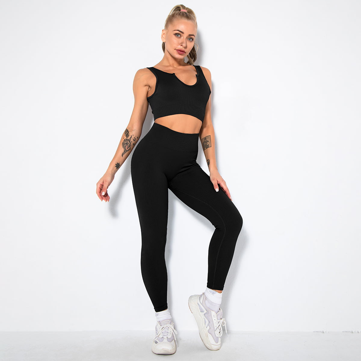 Print Logo One Piece Seamless Yoga Ladies Active Women Sport Wear Sets