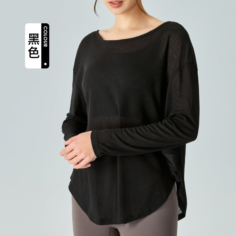 Ningbo Big Tree Beauty Back Yoga Clothes Blouse Long Sleeve Loose Mesh Ultra-Thin Quick-Drying Workout Top Blouse Solid Color