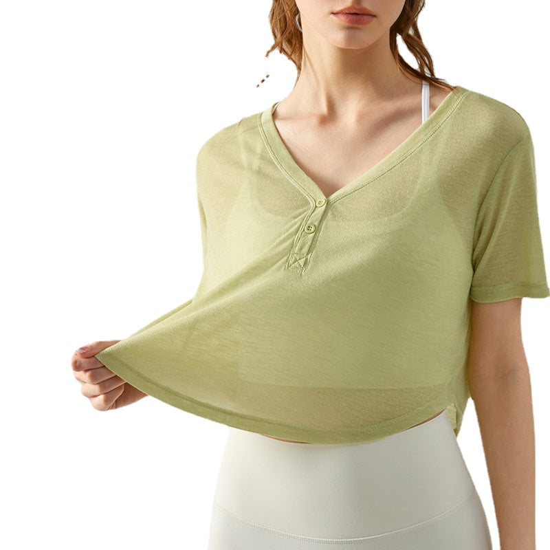 Summer Quick-Drying Yoga Blouse Women's Thin Sports Short Sleeve Slimming Workout Top Yoga T-shirt Blouse Outer Wear