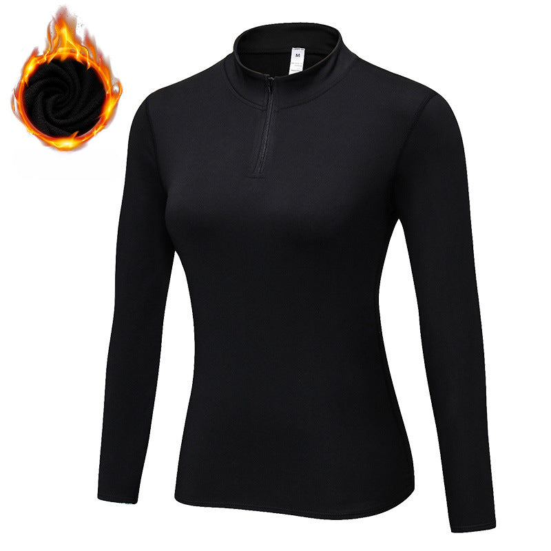 Winter Fleece-Lined Women's Pro Fitness Running Yoga Clothes Long-Sleeved Stretch Tights Stand Collar Sports Sweater Jacket