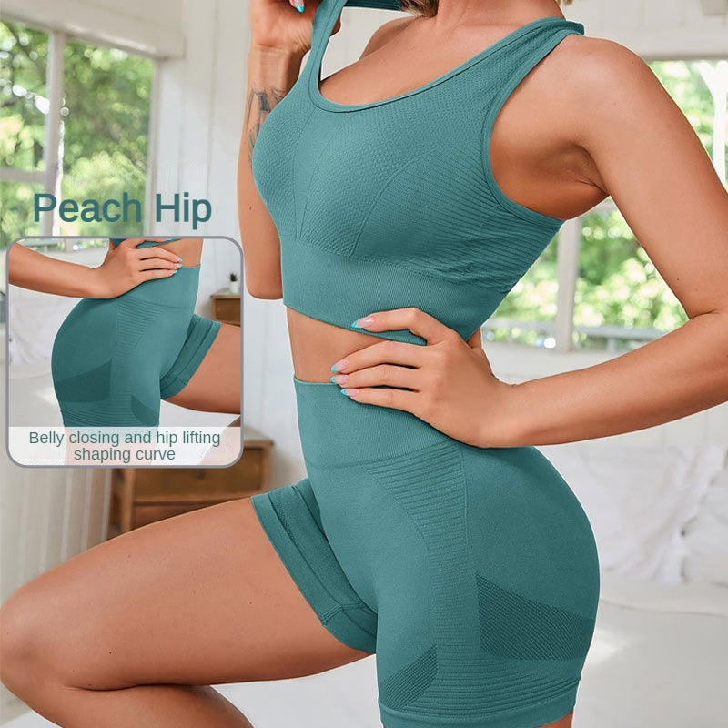 Yoga Sets Suit Manufacturers Wholesale Seamless Knitted Sports Yoga Shorts Short Sleeved Running Tight Fitness Clothes