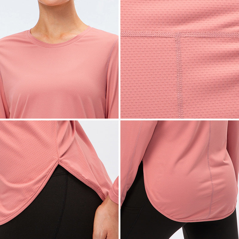 Women's Yoga Clothes Split Long Sleeve Upf50 Sun Protection Athletic Clothing Uv Uv Protection Running Fitness Loose T-shirt