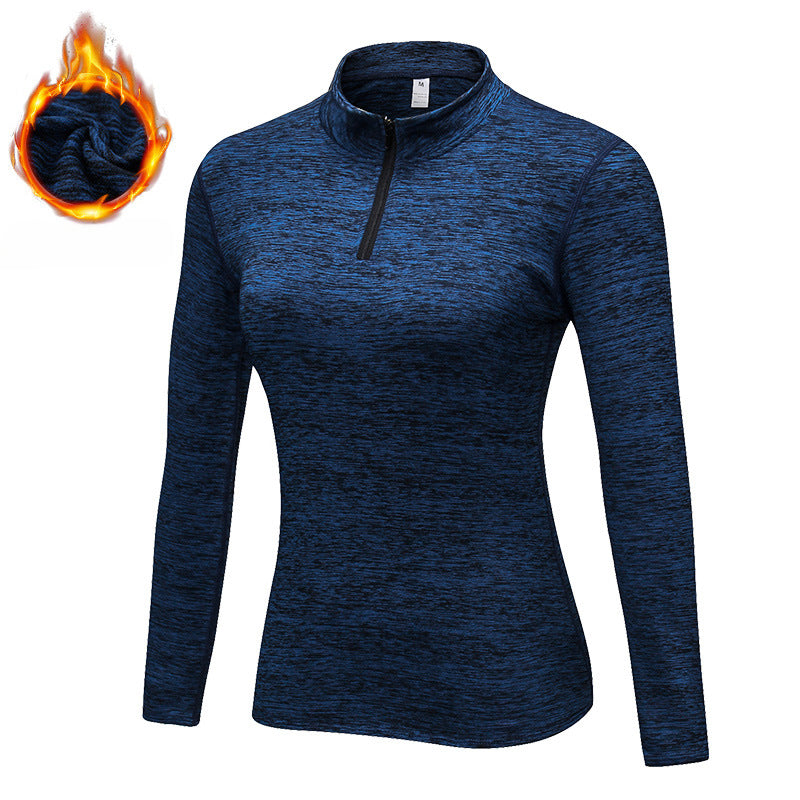 Winter Fleece-Lined Women's Pro Fitness Running Yoga Clothes Long-Sleeved Stretch Tights Stand Collar Sports Sweater Jacket