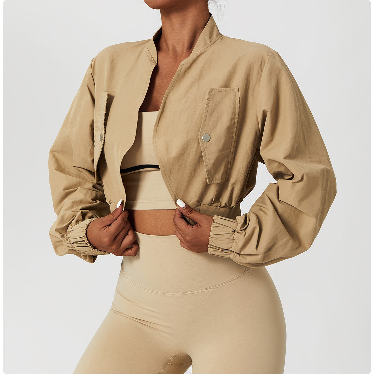 Long Sleeve Fast Drying Sports Coat For Women Sun Protection Waistcoat Fitness Suit Stand Collar Casual Jacket Tight Yoga Top