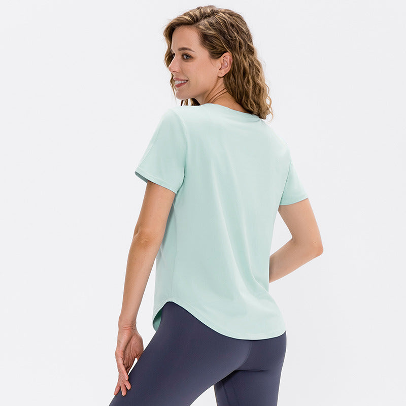 Women's Loose Yoga Short Sleeve Breathable Running Tops Casual T-shirt Stretch Quick-Drying Workout Clothes 12218
