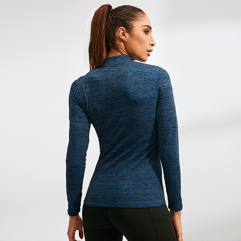 Winter Fleece-Lined Women's Pro Fitness Running Yoga Clothes Long-Sleeved Stretch Tights Stand Collar Sports Sweater Jacket