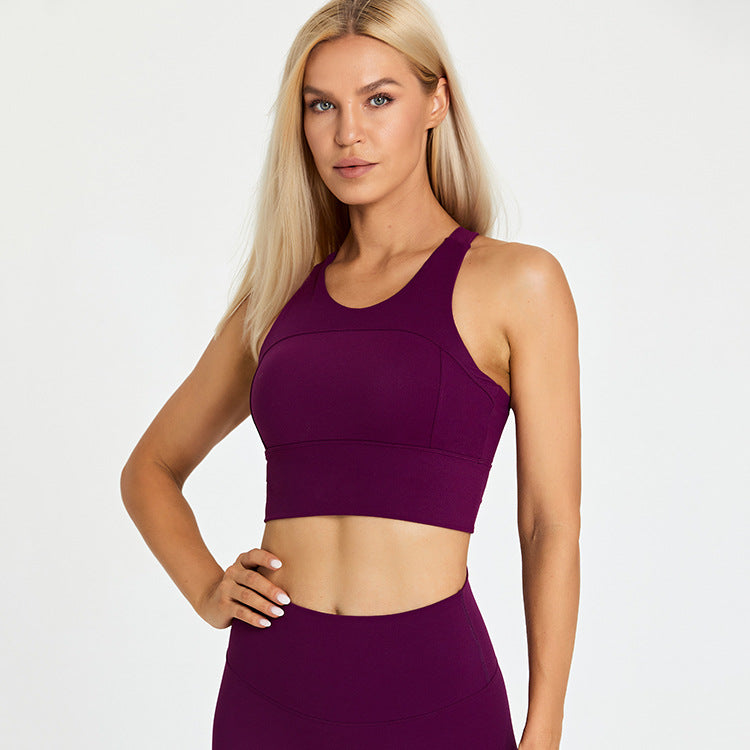 Running Sports Bra Women's Shock Proof Eu Cross border Yoga Tank Top Outdoor Quick Drying Breathable Fitness Bra with Chest Pads