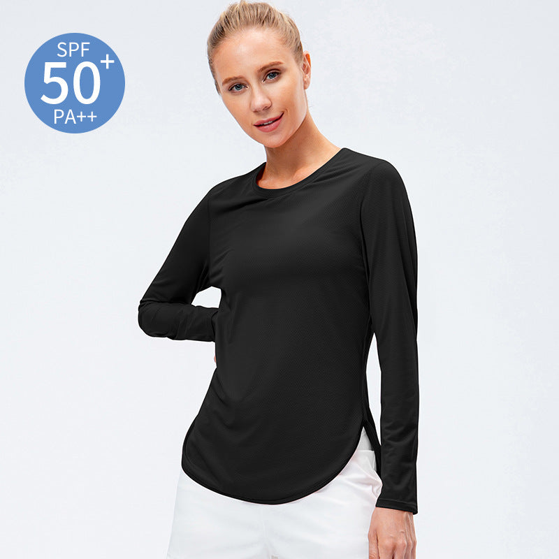 Women's Yoga Clothes Split Long Sleeve Upf50 Sun Protection Athletic Clothing Uv Uv Protection Running Fitness Loose T-shirt