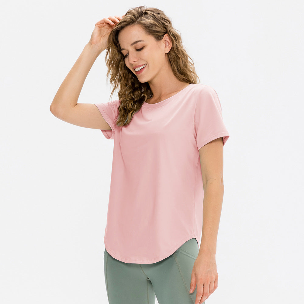 Women's Loose Yoga Short Sleeve Breathable Running Tops Casual T-shirt Stretch Quick-Drying Workout Clothes 12218