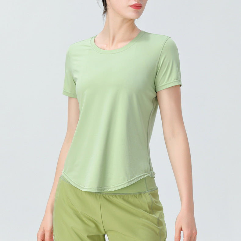 New Cool Feeling Loose Yoga Clothes Solid Color Breathable Sports T-shirt Running Fitness Moisture Wicking Quick-Drying Top