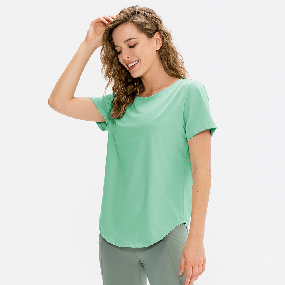 Women's Loose Yoga Short Sleeve Breathable Running Tops Casual T-shirt Stretch Quick-Drying Workout Clothes 12218