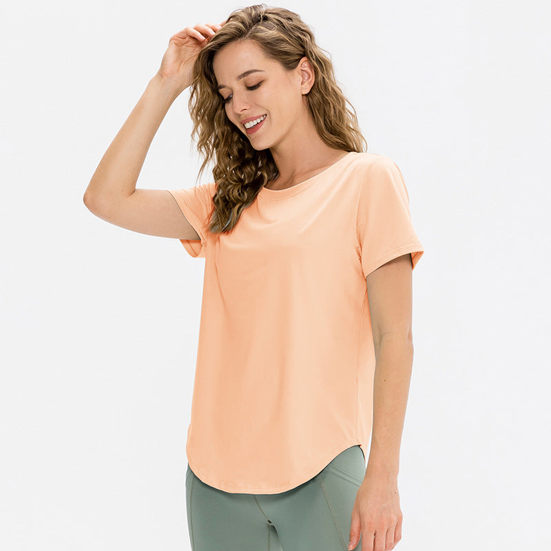 Women's Loose Yoga Short Sleeve Breathable Running Tops Casual T-shirt Stretch Quick-Drying Workout Clothes 12218