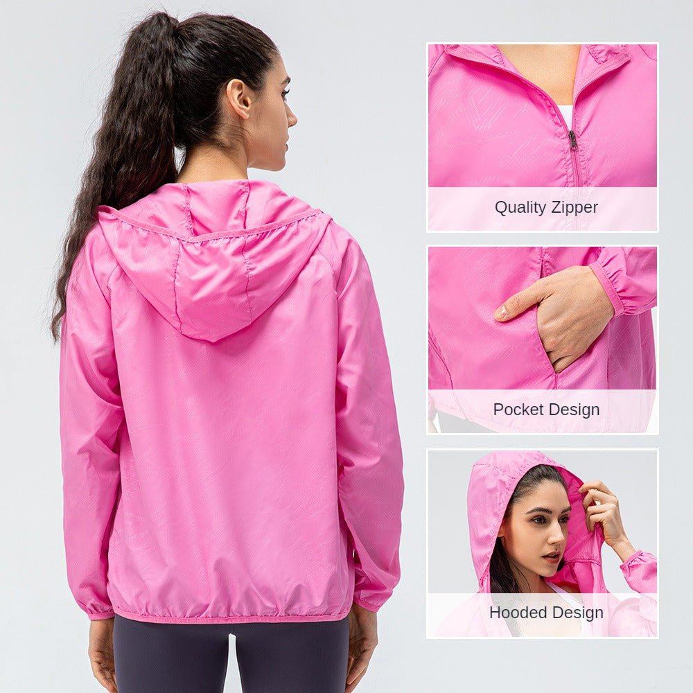 Women's Outdoor Sports Skin Trench Coat Waterproof Windproof Lightweight Breathable Quick-Drying Top Cycling Long Sleeve Jacket