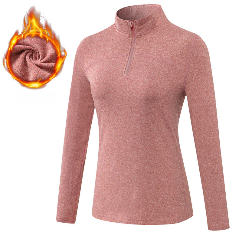 Women's Autumn Winter Velvet Sport Long Sleeve High Elastic Tight Running Training Fitness Yoga Wear Stand Collar Sweater