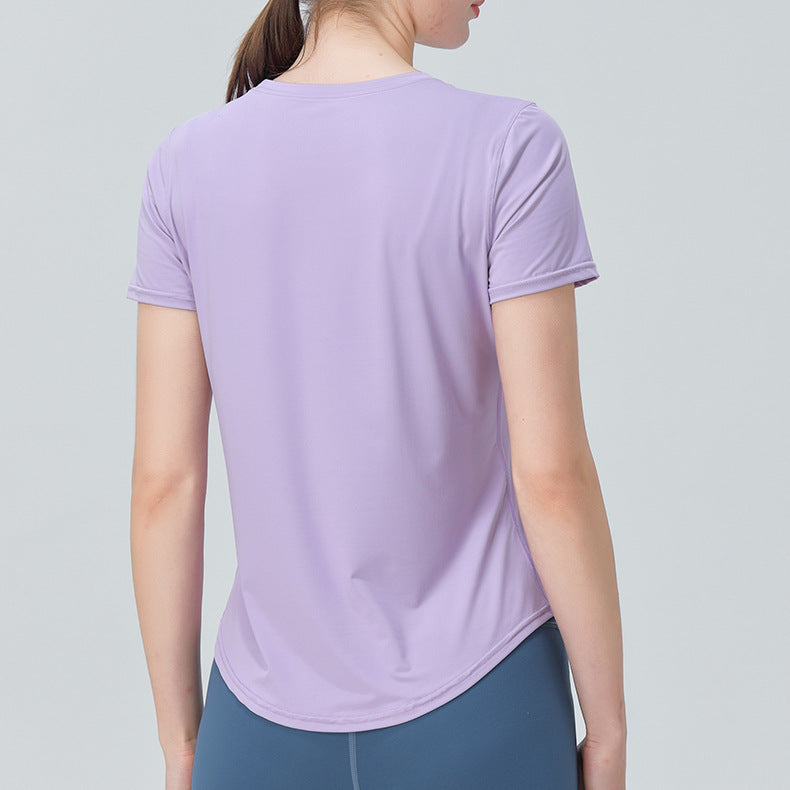 New Cool Feeling Loose Yoga Clothes Solid Color Breathable Sports T-shirt Running Fitness Moisture Wicking Quick-Drying Top