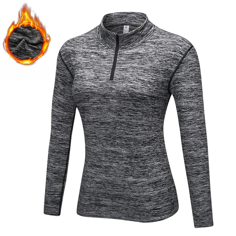 Winter Fleece-Lined Women's Pro Fitness Running Yoga Clothes Long-Sleeved Stretch Tights Stand Collar Sports Sweater Jacket