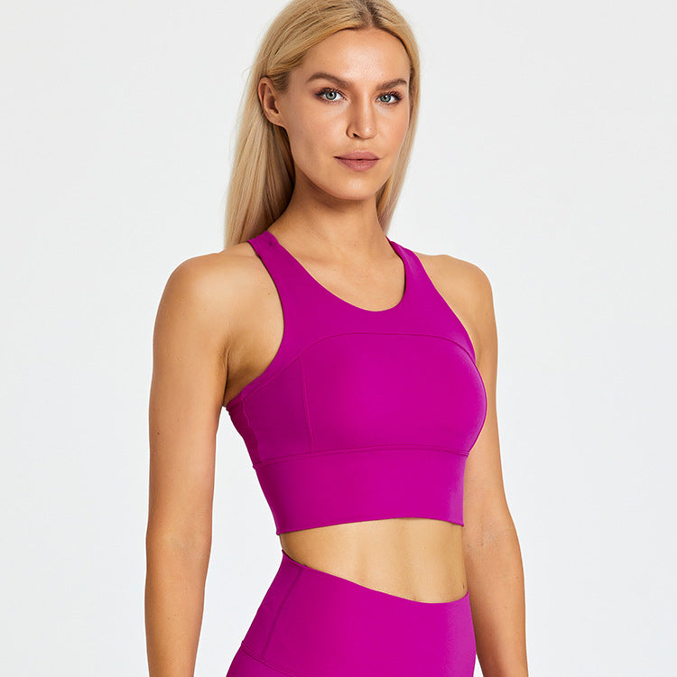Running Sports Bra Women's Shock Proof Eu Cross border Yoga Tank Top Outdoor Quick Drying Breathable Fitness Bra with Chest Pads