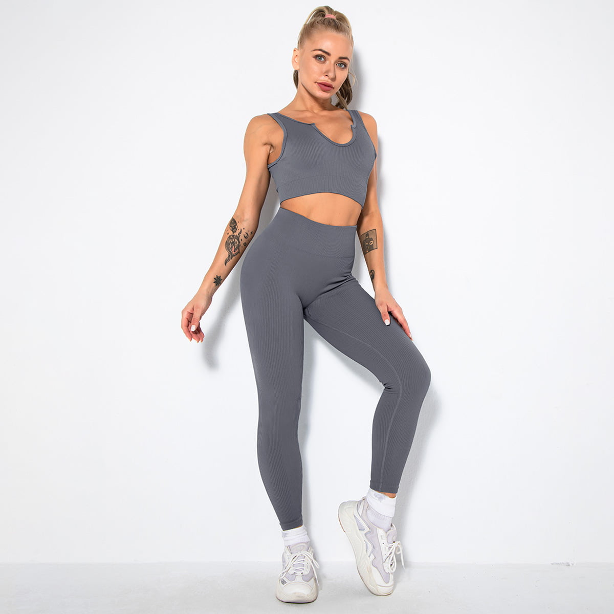 Print Logo One Piece Seamless Yoga Ladies Active Women Sport Wear Sets