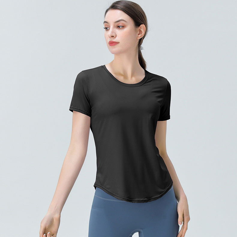 New Cool Feeling Loose Yoga Clothes Solid Color Breathable Sports T-shirt Running Fitness Moisture Wicking Quick-Drying Top