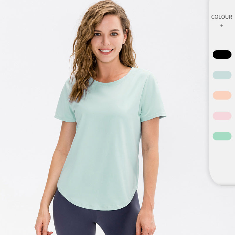 Women's Loose Yoga Short Sleeve Breathable Running Tops Casual T-shirt Stretch Quick-Drying Workout Clothes 12218