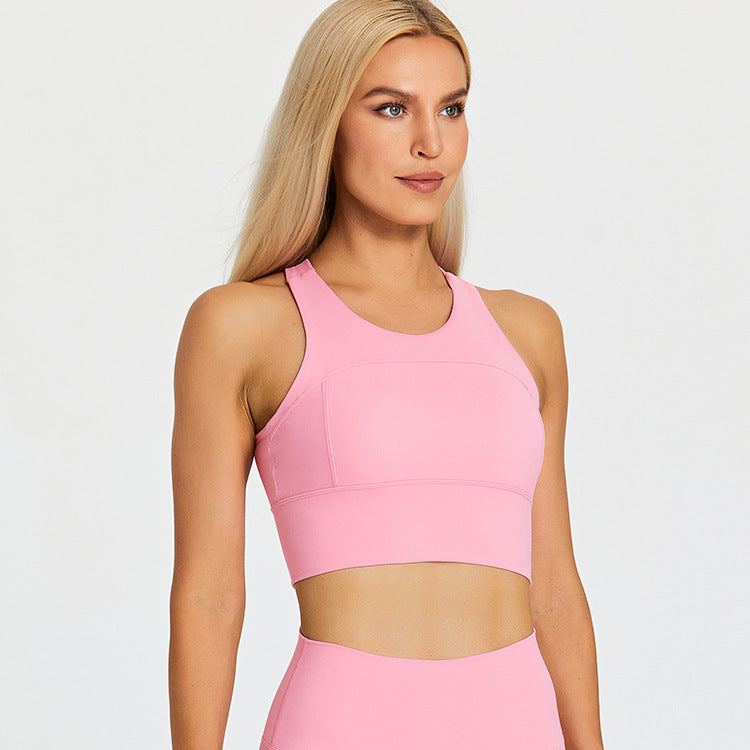 Running Sports Bra Women's Shock Proof Eu Cross border Yoga Tank Top Outdoor Quick Drying Breathable Fitness Bra with Chest Pads