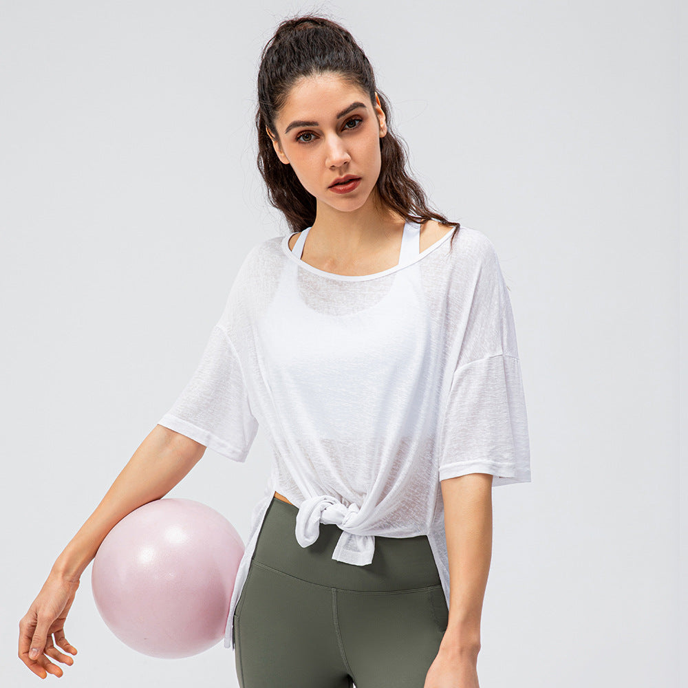 Spring Summer New Women's Sports Blouse Lightweight Breathable Running Loose Short Sleeve Split Quick-Drying Yoga T Shirts