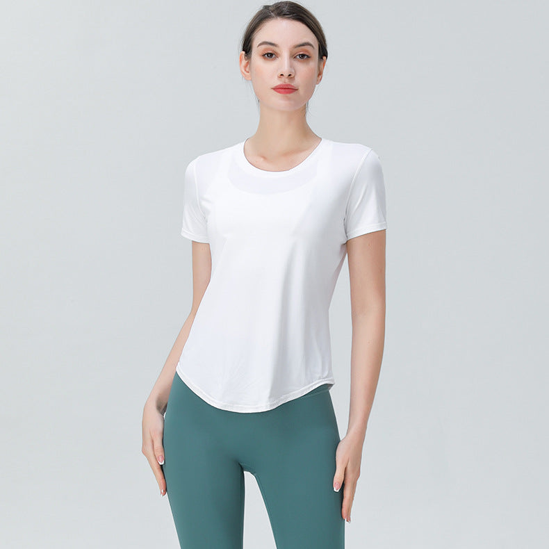 New Cool Feeling Loose Yoga Clothes Solid Color Breathable Sports T-shirt Running Fitness Moisture Wicking Quick-Drying Top