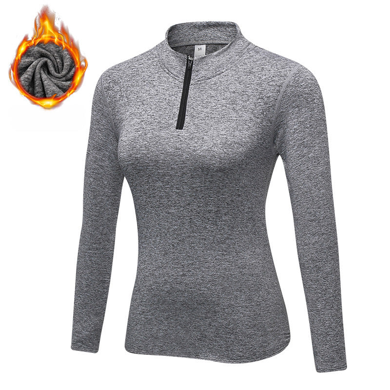 Winter Fleece-Lined Women's Pro Fitness Running Yoga Clothes Long-Sleeved Stretch Tights Stand Collar Sports Sweater Jacket