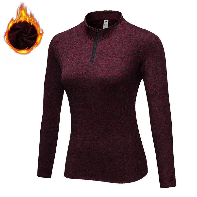 Winter Fleece-Lined Women's Pro Fitness Running Yoga Clothes Long-Sleeved Stretch Tights Stand Collar Sports Sweater Jacket