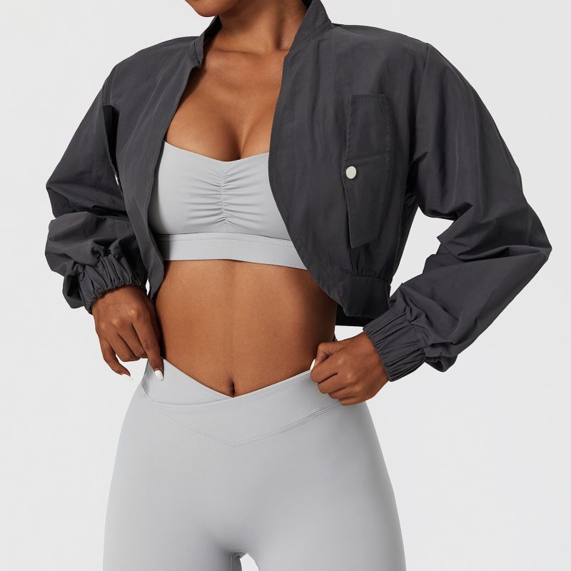 Long Sleeve Fast Drying Sports Coat For Women Sun Protection Waistcoat Fitness Suit Stand Collar Casual Jacket Tight Yoga Top