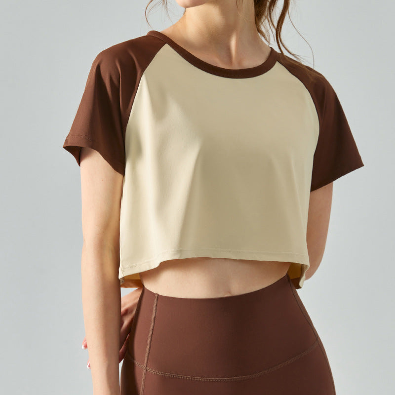 Quick-Drying T-shirt Women's Breathable Yoga Short Sleeve Summer Raglan Sleeve Loose Exercise Workout Quick-Drying Top