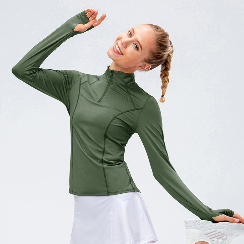 Women's Autumn and Winter Yoga Long-Sleeved Workout Clothes Running T-shirt Top Quick-Drying Sports Sweater 12521