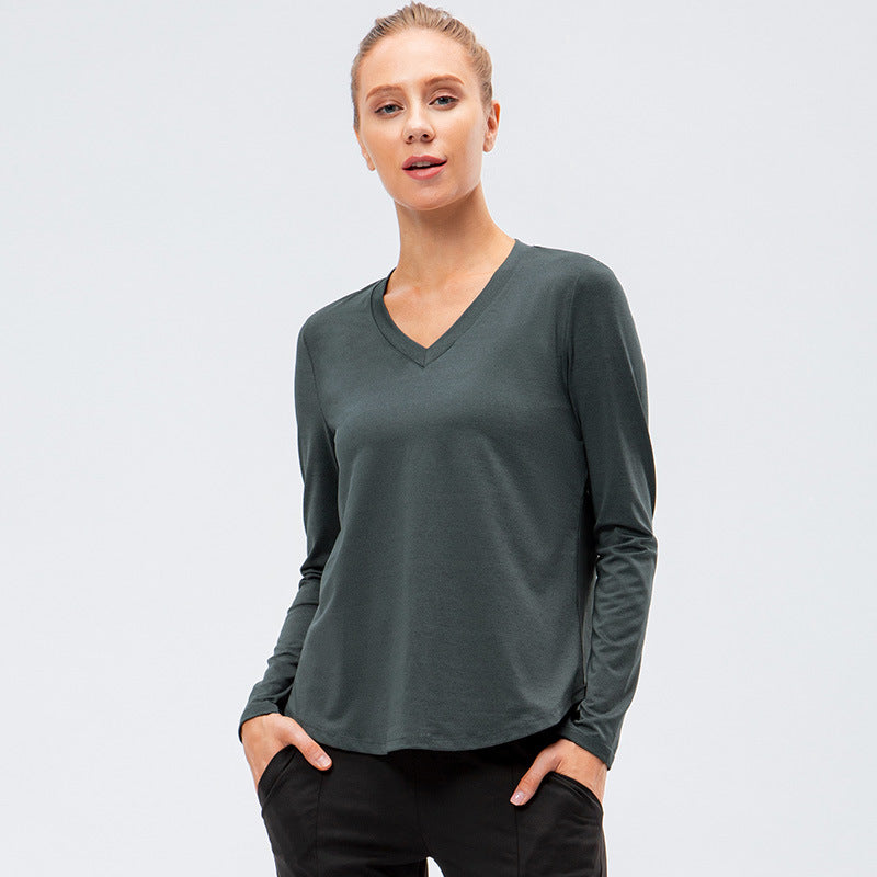 Women's Autumn Winter Yoga Long Sleeve Loose Leisure Sports T-shirt Quick-Drying Breathable Running Training Fitness Clothes
