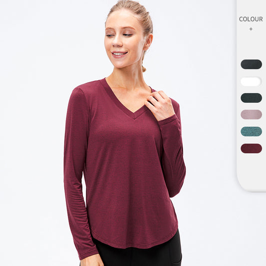 Women's Autumn Winter Yoga Long Sleeve Loose Leisure Sports T-shirt Quick-Drying Breathable Running Training Fitness Clothes