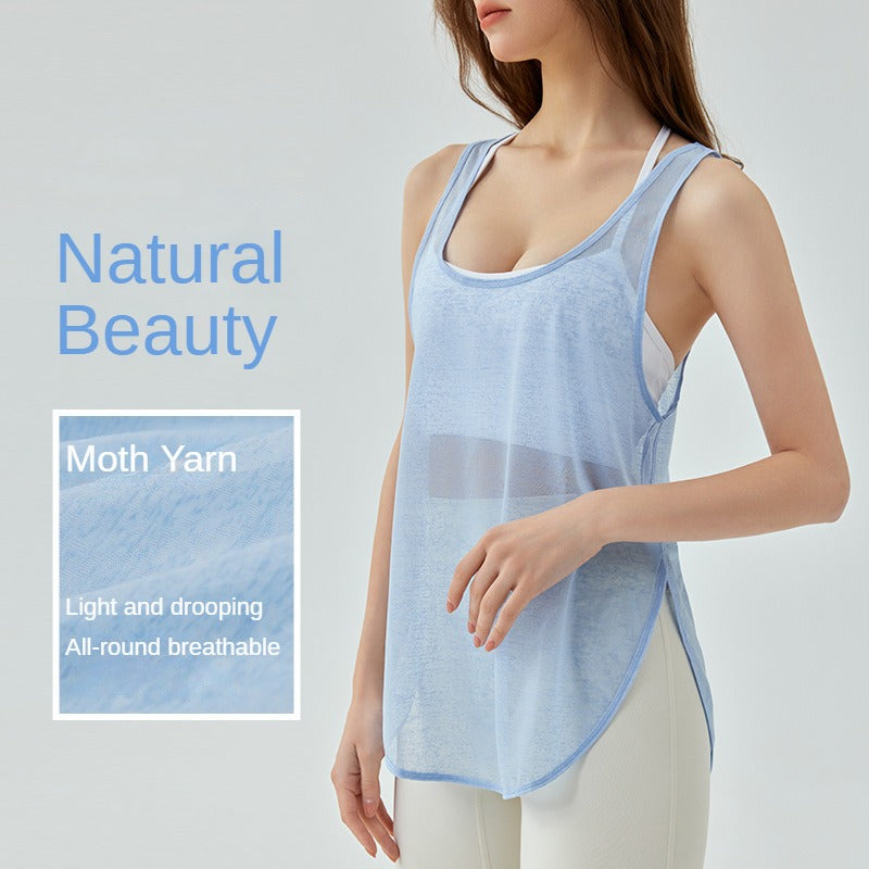 Spring Summer Loose Yoga Tops Blouse Sleeveless Women's Quick-Drying Breathable Mesh Tops Casual Outerwear Workout Blouse Vest