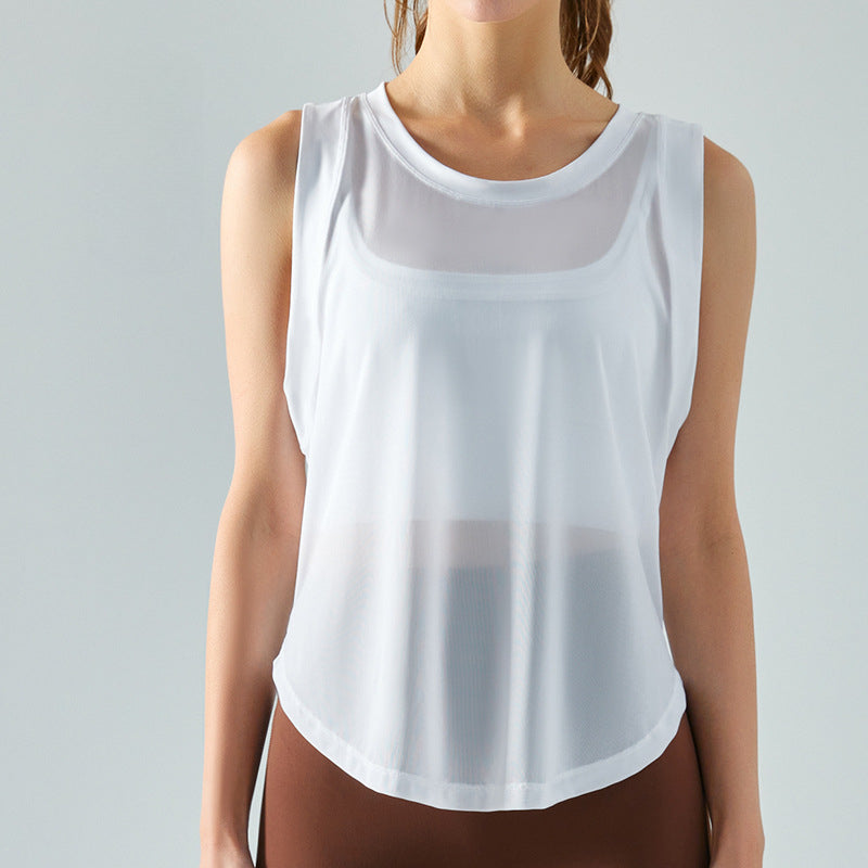 Spring Summer New Mesh Stitching Yoga Vest Women's Loose Sports Thin Section Breathable Quick-Drying Blouse Workout Clothes Top