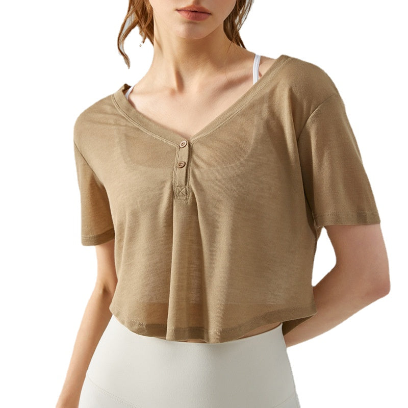 Summer Quick-Drying Yoga Blouse Women's Thin Sports Short Sleeve Slimming Workout Top Yoga T-shirt Blouse Outer Wear