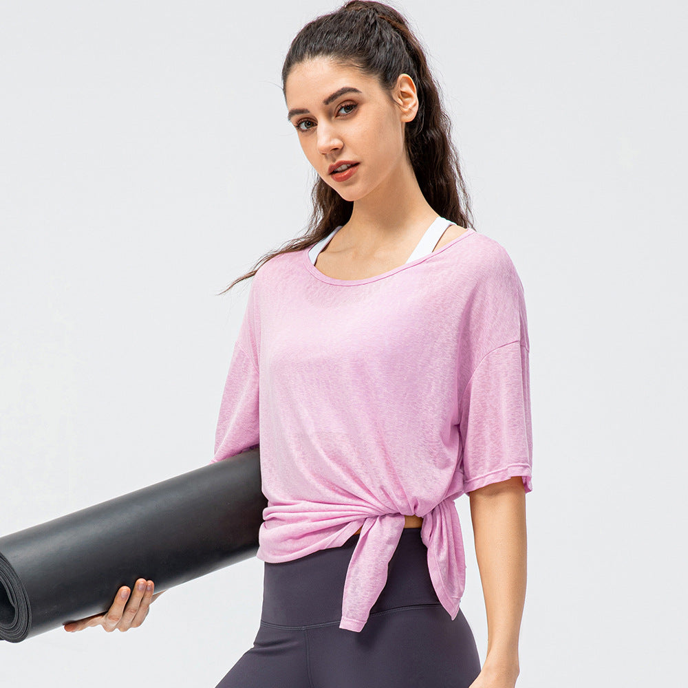 Spring Summer New Women's Sports Blouse Lightweight Breathable Running Loose Short Sleeve Split Quick-Drying Yoga T Shirts